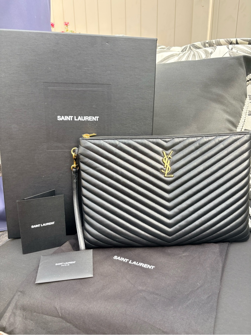Yves Saint Laurent Document Clutch w Wristlet